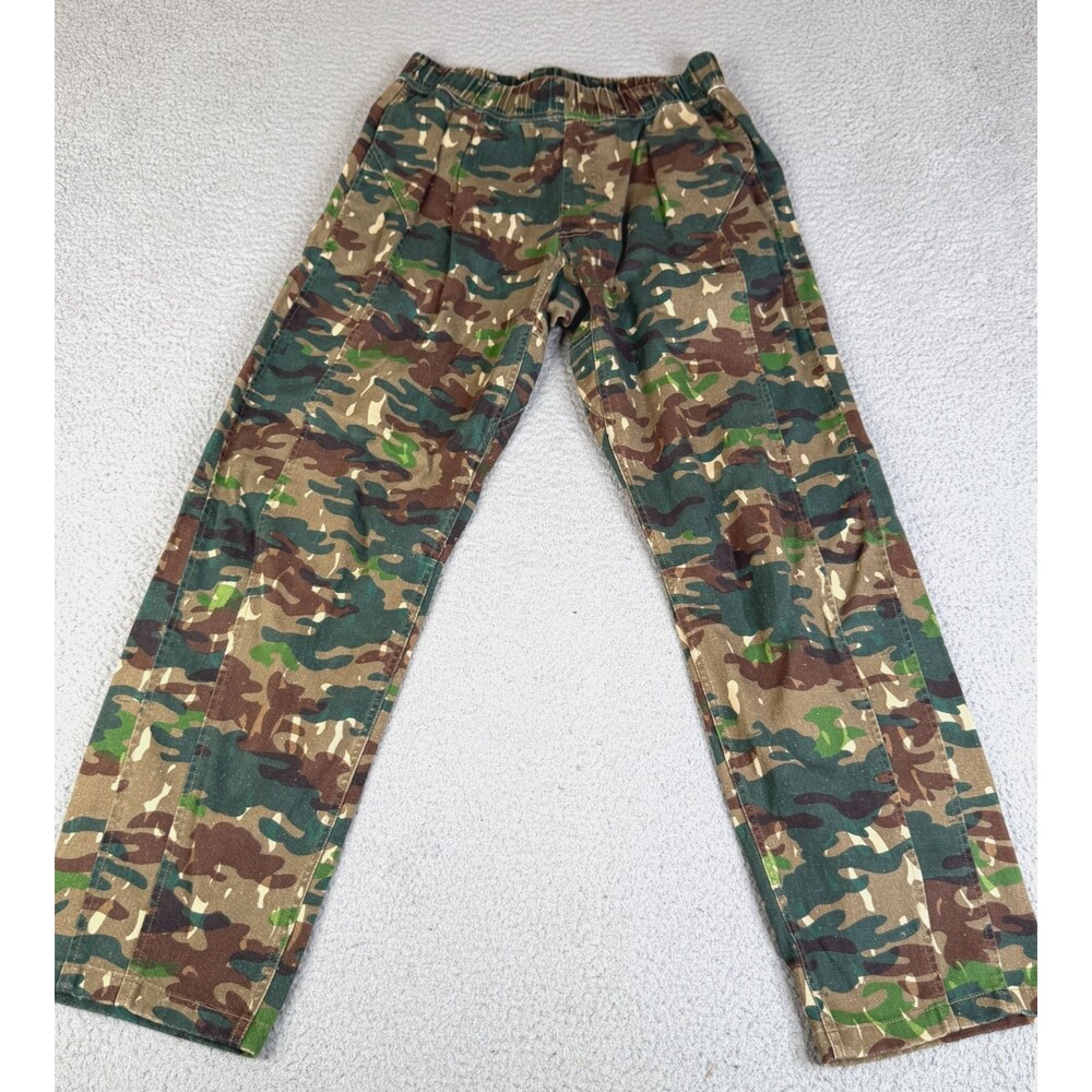 AYR Camouflage Pant 32x30 Green Brown Linen Blend Pull On Elastic Waist Utility